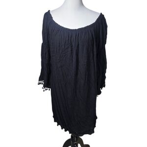 Fashion to Figure F2F 1 (Appr Size 1X) Plus Black Off-Shoulder Pom Pom Dress NWT